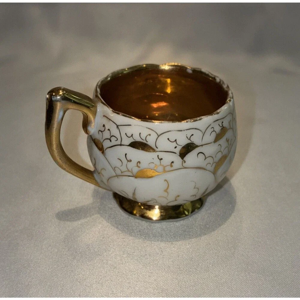 Antique Miniature Porcelain Demitasse Cup Gold Luster Glaze Interior Teacup